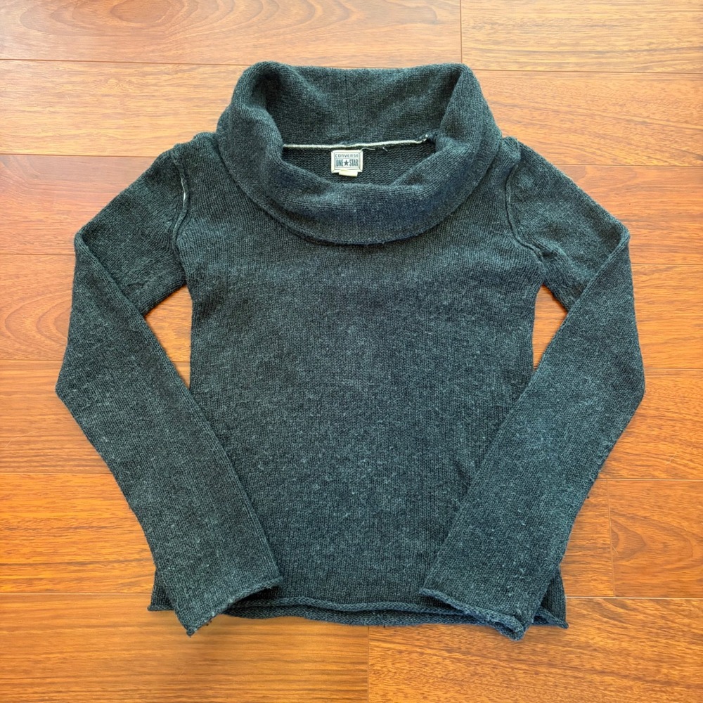 Y2K Converse One Star Cowl Neck Wool Knit Sweater Dark Gray Size S